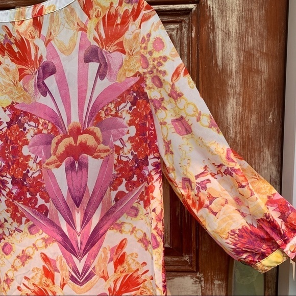 Adiva | Round Neck Semi Sheer 3/4 Sleeve Floral Pullover Blouse Top M - Picture 12 of 13